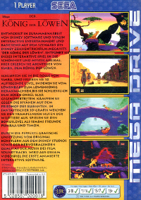 The Lion King Sega Mega Drive Rueckseite